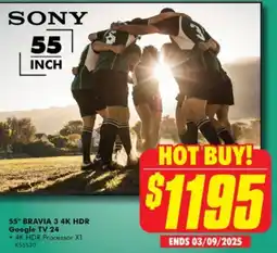 The Good Guys 55" BRAVIA 3 4K HDR Google TV 24 offer