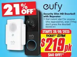 The Good Guys Security Slim HD Doorbell with Repeater offer
