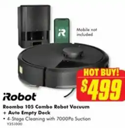 The Good Guys Robot Roomba 105 Combo Robot Vacuum + Auto Empty Dock offer