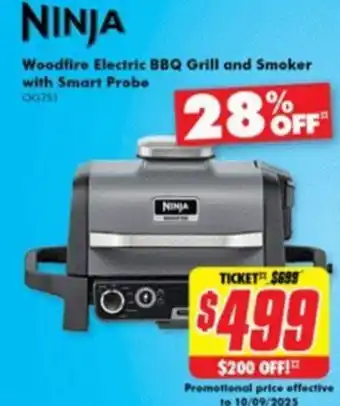 The Good Guys NINJA Woodfire Electric BBQ Grill and Smoker with Smart Probe offer