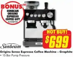 The Good Guys Sunbeam Origins Sense Espresso Coffee Machine - Graphite offer