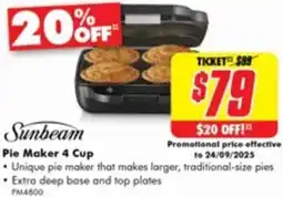 The Good Guys Sunbeam Pie Maker 4 Cup offer