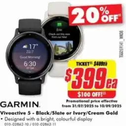 The Good Guys GARMIN Vivoactive 5 - Black/Slate or Ivory/Cream Gold offer