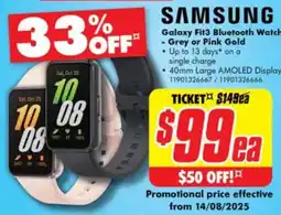 The Good Guys Galaxy Fit3 Bluetooth Watch - Grey or Pink Gold offer