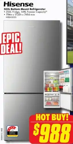 The Good Guys Hisense 503L Bottom Mount Refrigerator offer