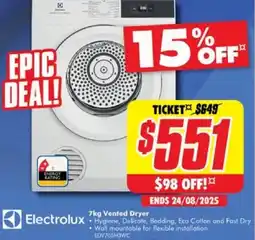 The Good Guys Electrolux 7kg Vented Dryer offer