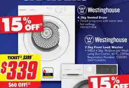 The Good Guys Westinghouse 4.5 kg Valented Dryer offer