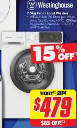 The Good Guys Westinghouse 7.5kg Front Load Washer offer
