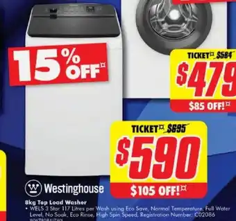 The Good Guys Westinghouse 8kg Top Load Washer offer