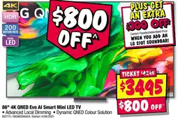 JB Hi-Fi 86" 4K QNED Evo Al Smart Mini LED TV offer
