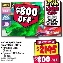 JB Hi-Fi 75" 4K QNED Evo Al Smart Mini LED TV offer