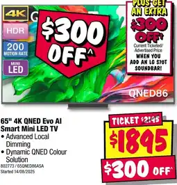 JB Hi-Fi 65" 4K QNED Evo Al Smart Mini LED TV offer