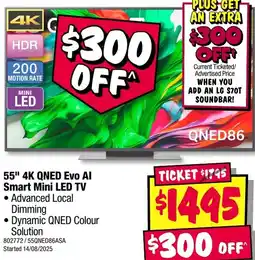 JB Hi-Fi 55" 4K QNED Evo Al Smart Mini LED TV offer