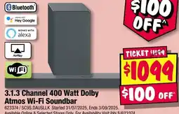 JB Hi-Fi 3.1.3 Channel 400 Watt Dolby Atmos Wi-Fi Soundbar offer