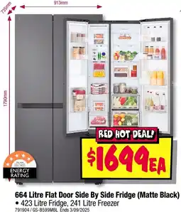 JB Hi-Fi 664 Litre Flat Door Side By Side Fridge offer