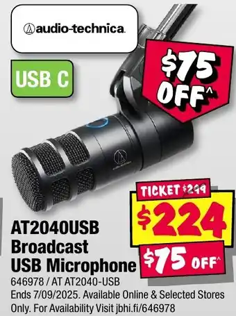 JB Hi-Fi audio-technica AT2040USB Broadcast USB Microphone offer
