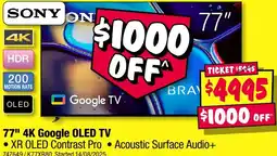 JB Hi-Fi SONY 77" 4K Google OLED TV offer