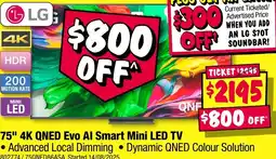 JB Hi-Fi LG 75" 4K QNED Evo Al Smart Mini LED TV offer