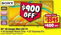 JB Hi-Fi SONY 85" 4K Google Mini LED TV offer
