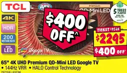 JB Hi-Fi TCL 65" 4K UHD Premium QD-Mini LED Google TV offer
