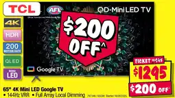 JB Hi-Fi TCL 65" 4K Mini LED Google TV offer