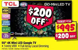 JB Hi-Fi TCL 55" 4K Mini LED Google TV offer