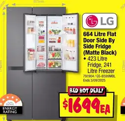JB Hi-Fi LG 664 Litre Flat Door Side By Side Fridge offer