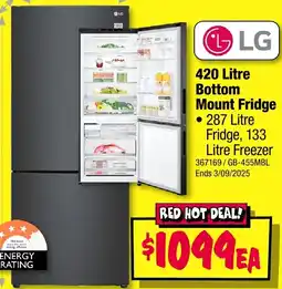 JB Hi-Fi LG 420 Litre Bottom Mount Fridge offer