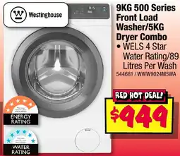 JB Hi-Fi Westinghouse 9KG 500 Series Front Load Washer/5KG Dryer Combo offer