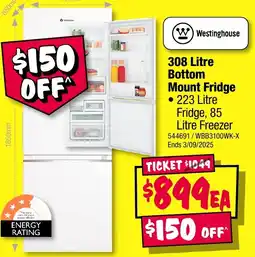 JB Hi-Fi Westinghouse 308 Litre Bottom Mount Fridge offer