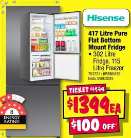 JB Hi-Fi Hisense 417 Litre Pure Flat Bottom Mount Fridge offer