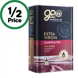 Woolworths Good Earth Oils Extra Virgin Canola Oil 4 Litres offer