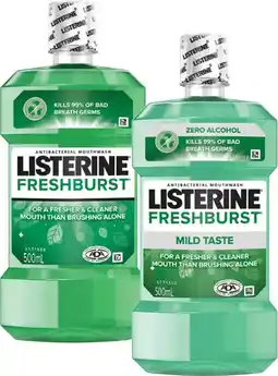 Coles Listerine Freshburst or Freshburst Zero Mouthwash 500mL offer