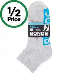Woolworths Bonds Men’s Cushioned 1/4 Crew Sock Assorted Pk 3 offer