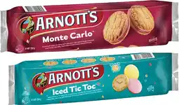 Coles Arnott's Monte Carlo or Iced Tic Toc Biscuits 250g offer