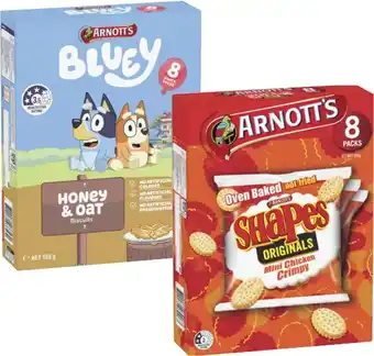 Coles Arnott's Bluey or Shapes Crackers 7 Pack-8 Pack 168g-200g offer