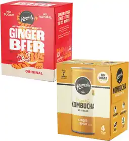 Coles Remedy Kombucha or Ginger Beer 4x250mL offer