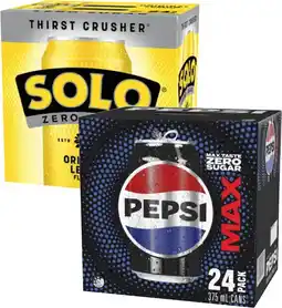 Coles Pepsi Max or Solo Zero Sugar Soft Drink 24x375mL offer