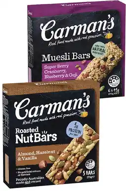 Coles Carman's Nut or Muesli Bars 140g-270g offer