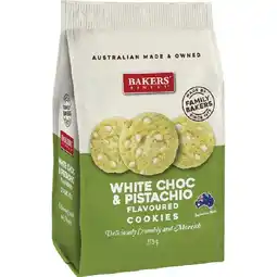 Woolworths NEW Bakers' Finest White Choc & Pistachio Flavoured Cookies 275g offer