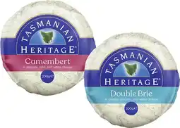 Coles Tasmanian Heritage Double Cream Brie or Camembert 200g offer