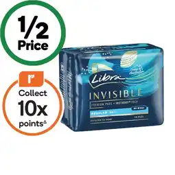 Woolworths Libra Invisible Regular Pads Pk 14 offer