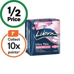 Woolworths Libra Ultra Thins Pads Wings Super Pk 12 offer