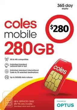 Coles Coles Mobile $280 Prepaid SIM offer