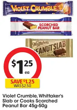 Coles Violet Crumble, Whittaker's Slab or Cooks Scorched Peanut Bar offer