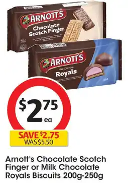 Coles Arnott's Chocolate Scotch Finger or Milk Chocolate Royals Biscuits offer