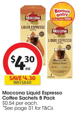 Coles Moccona Liquid Espresso Coffee Sachets offer
