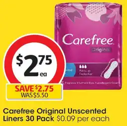 Coles Carefree Original Unscented Liners offer