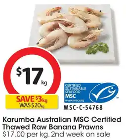 Coles Karumba Australian MSC Certified Thawed Raw Banana Prawns offer