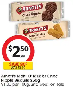 Coles Arnott's Malt 'O' Milk or Choc Ripple Biscuits offer